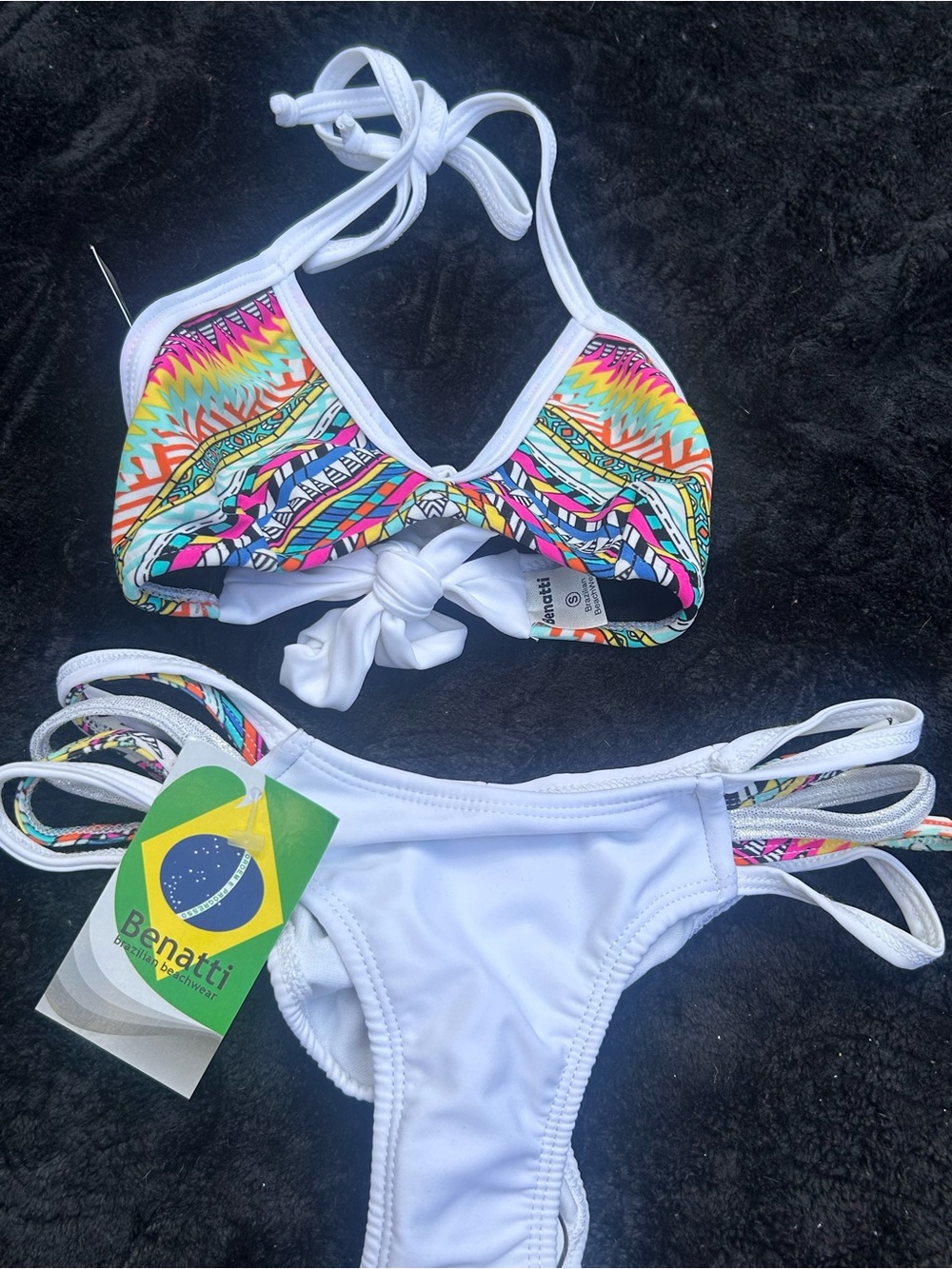 Kids White & Multi-Color Two-Piece Bikini
